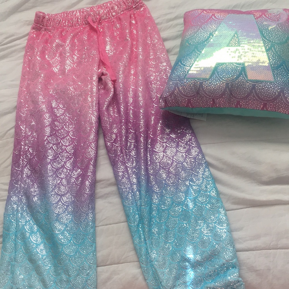 Justice mermaid pajama pants with pillow.